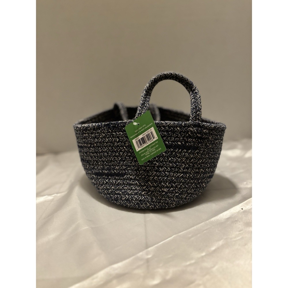 Ashland Spring Woven Rope Basket Navy Cream Oval Storage Bin NWT